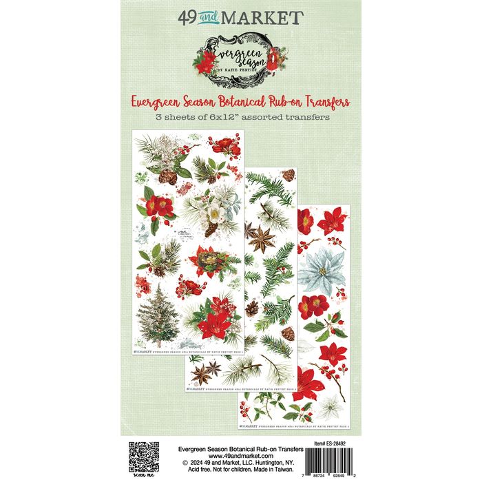 Evergreen Season Botanical Rub-On Transfer Set