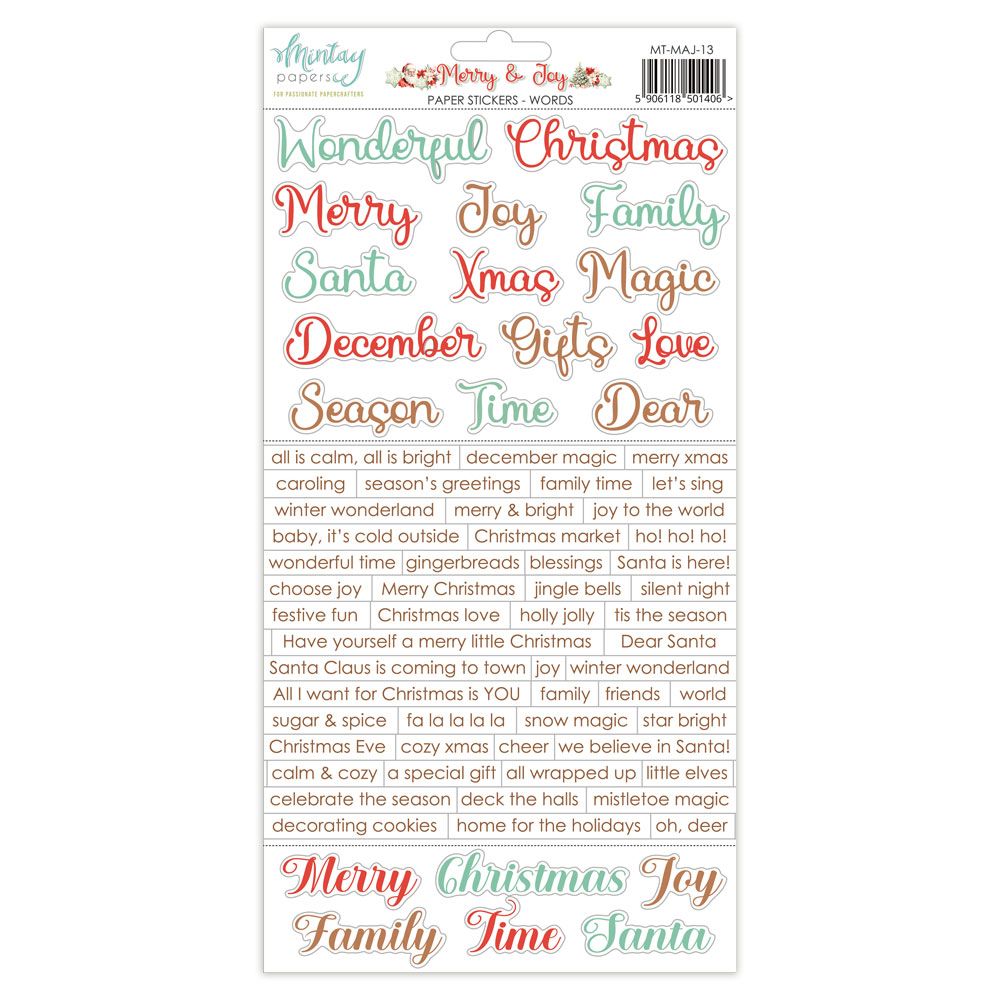 Mintay Merry & Joy Words 6 x 12 Paper Stickers