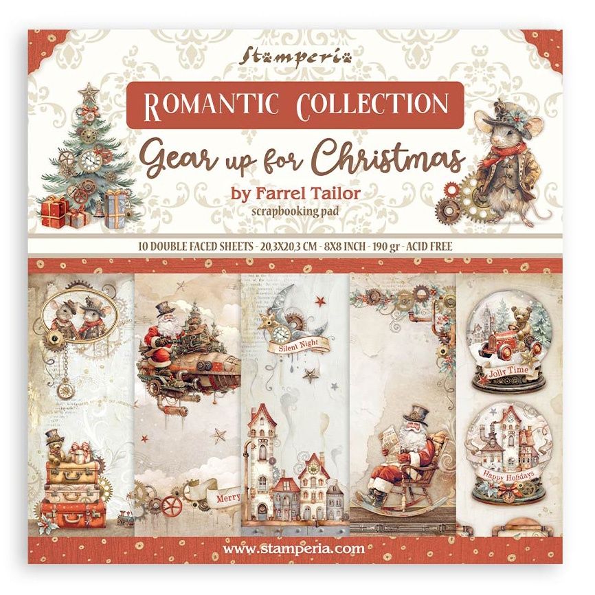 Stamperia Romantic Collection:  Gear Up For Christmas 8X8